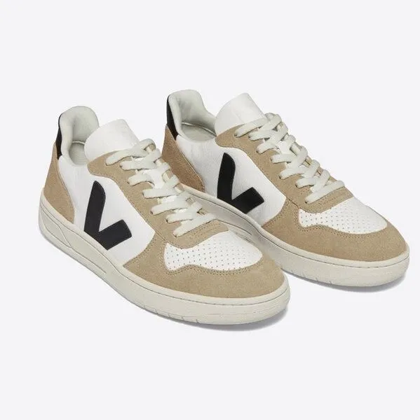 Veja Veja Sneaker Herren - V-10 Chromefree Leather, Natur (white black sahara), – Produktbild 2 von 3
