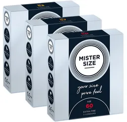 MISTER SIZE Kondome Probierpack L (53mm, 57mm, 60mm) 3 Größen zum Testen, Packung mit 3 x 3 Kondomen, ingesamt, 9 St., Maßkondome, vegan, extra dünn & extra fein, das passende Kondom in Ihrer Größe – Produktbild 1 von 1