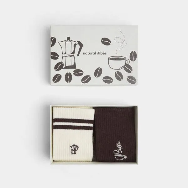 Natural Vibes Natural Vibes 2-Pack Coffee Socken | Bio GOTS | Geschenkset | Bunte Tennissocken | Herren Damen Socken | – Produktbild 1 von 4