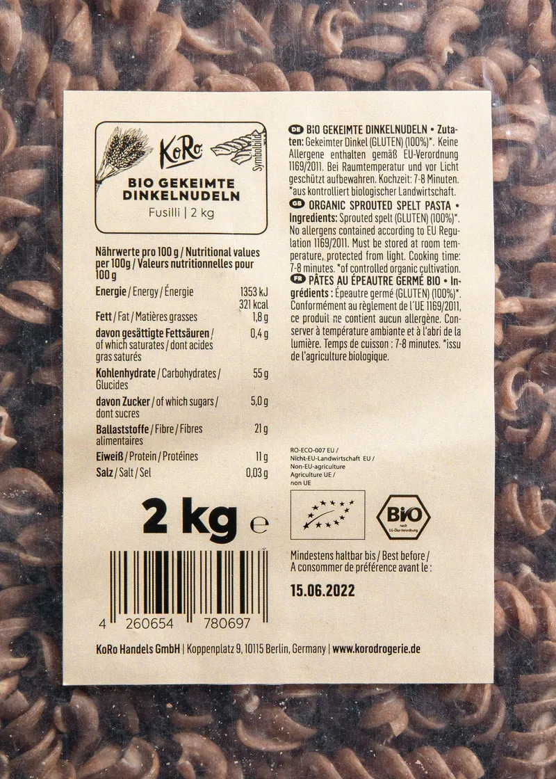 KoRo Gekeimte Bio Dinkelnudeln 2 kg – Produktbild 3 von 5