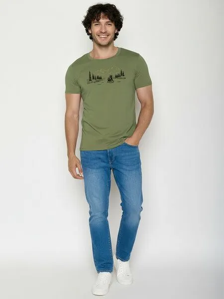 GreenBomb GREENBOMB Bear River Guide - Sportliches T-Shirt aus Bio-Baumwolle / hochwertiger Print / GOTS / Fair & Vegan, Grün (dark seed), – Produktbild 3 von 4
