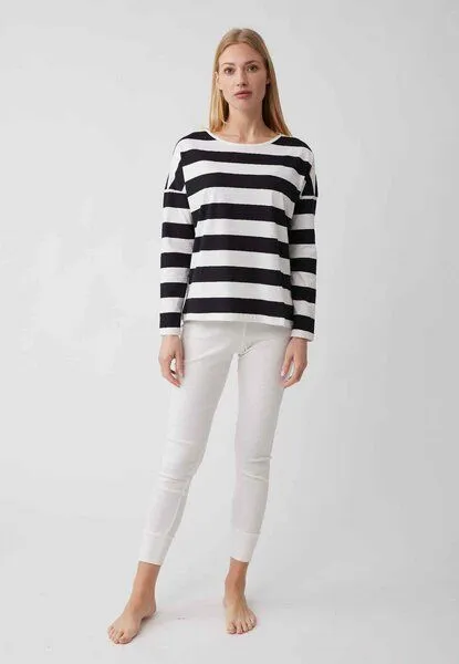 LANA Organic LANA Organic Pyjamashirt, Modell Luna, Schwarz - ecru, – Produktbild 2 von 4