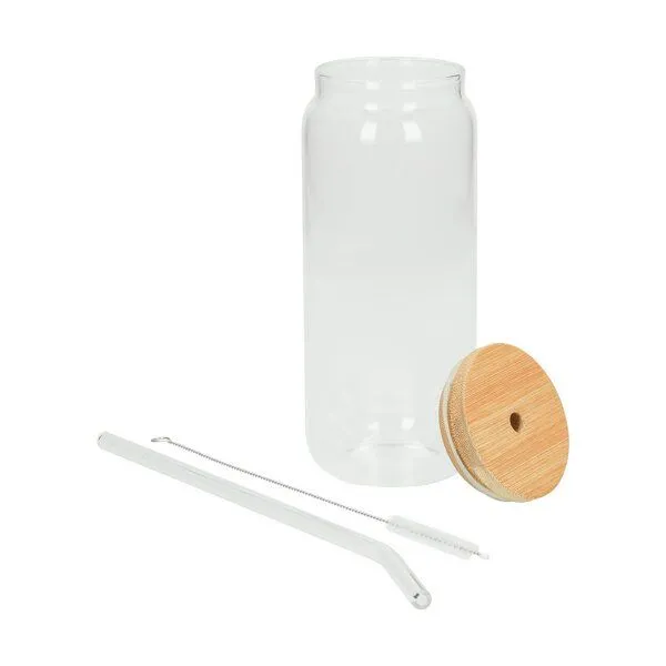 elasto elasto Trinkglas "Tropical" - Strohhalm & Bürste - Bambusdeckel, Natur, – Produktbild 3 von 7