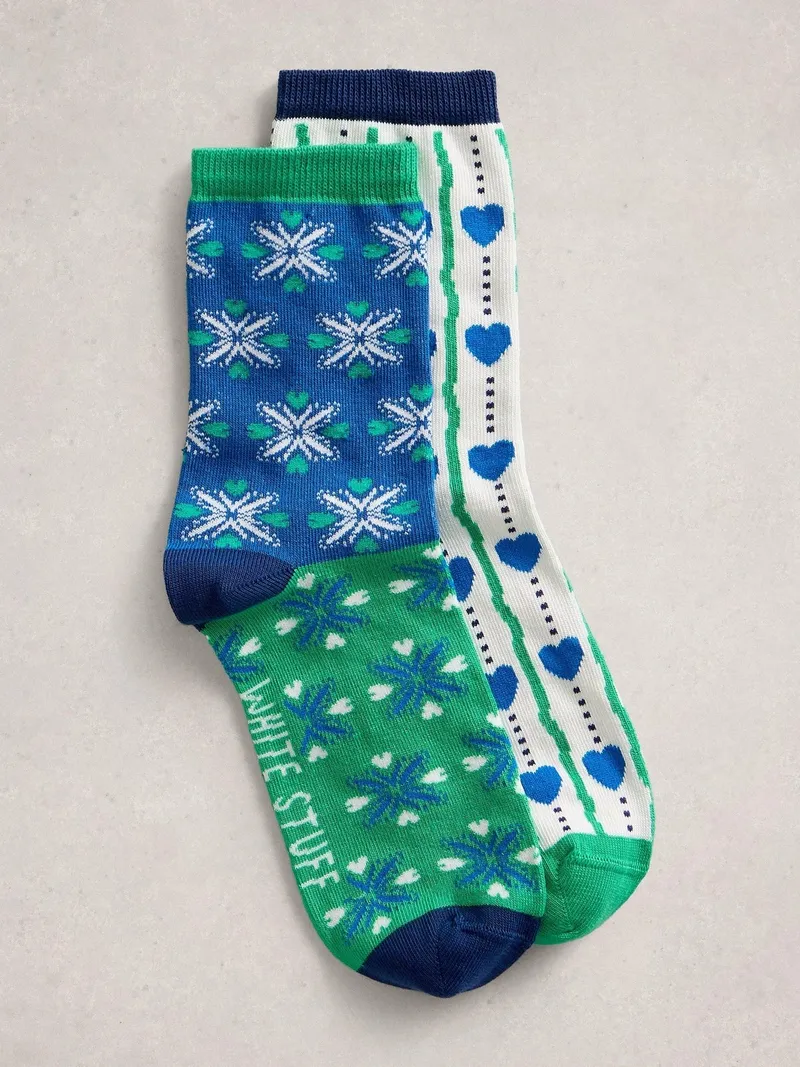 White Stuff 2er-Pack Socken Herz-Print - 39-41, Blau multi, – Produktbild 1 von 2