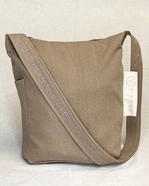 TINTOK TINTOK Mira Canvas Tasche 100 % Bio-Baumwolle GOTS-zertifiziert, Mocha/purple, – Produktbild 3 von 4
