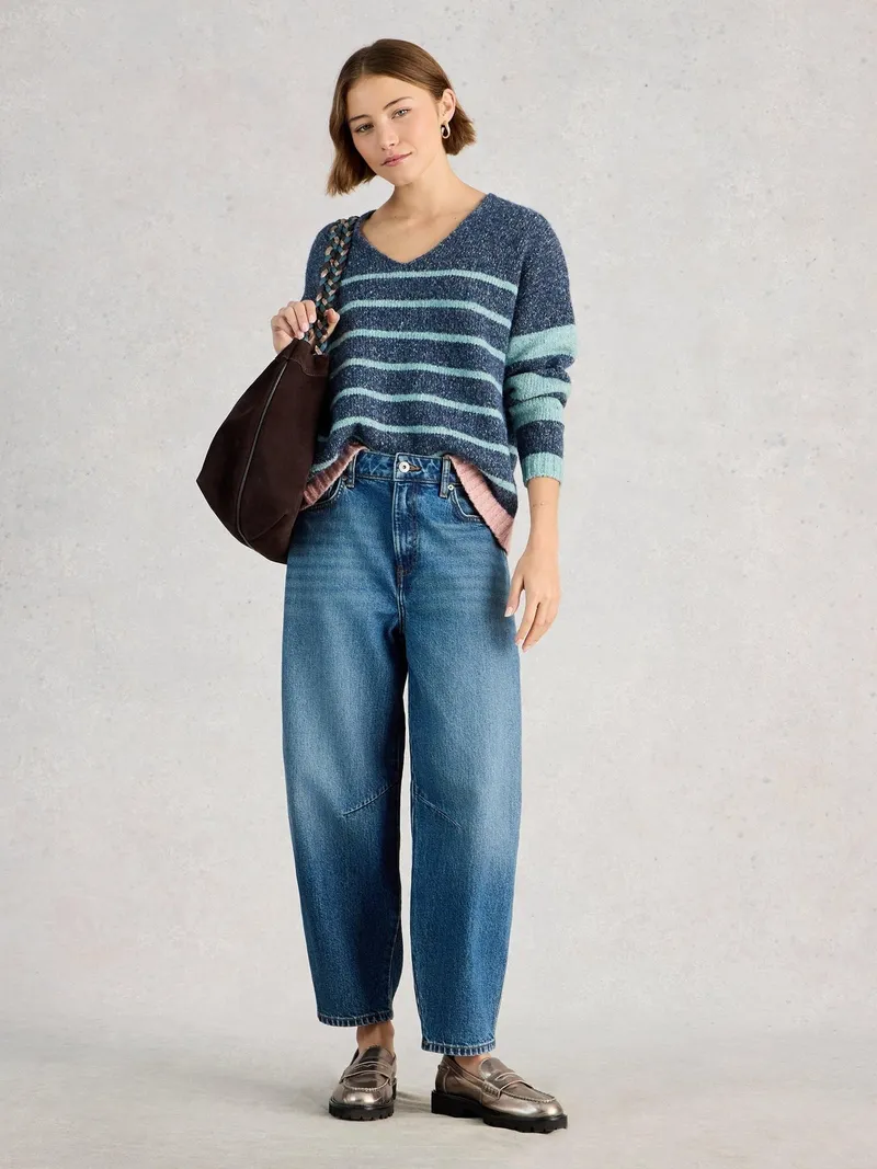White Stuff Gestreifter Pullover Tamara mit V-Ausschnitt - 40, Blau multi, – Produktbild 2 von 4