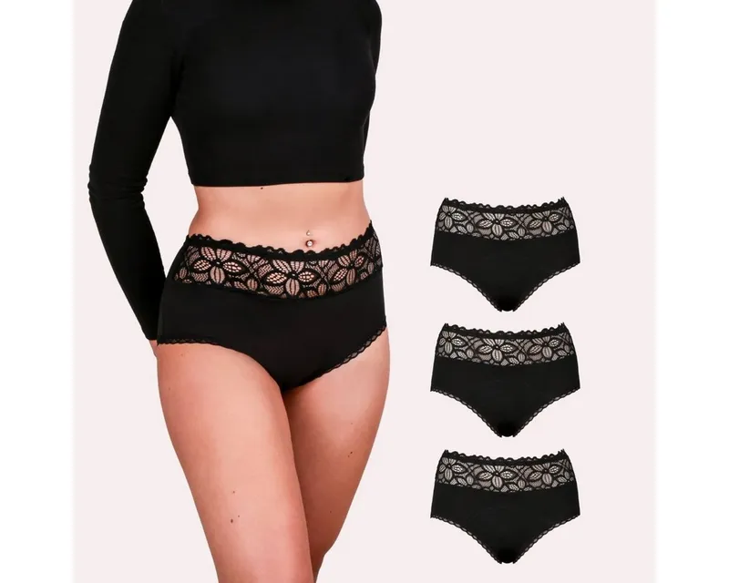 Taynie Taynie Periodenslip Deluxe extra stark - Periodenunterwäsche starke Blutung - Damen (Spar-Set, 3-St., 3er-Pack) Auslaufsichere Periodenunterwäsche / Periodenslip aus Bio Baumwolle, Schwarz, – Produktbild 1 von 5