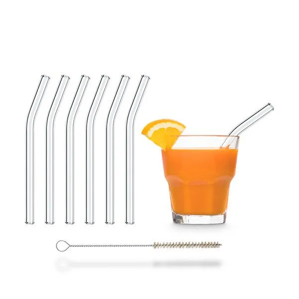 HALM HALM Glasstrohhalme 6x 15 cm (gebogen) + Reinigungsbürste – Produktbild 1 von 4