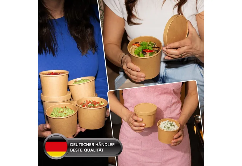 wisefood Einweggeschirr-Set 50-tlg., Bio-Take-Away-Becher, 200 ml, (50-tlg), Papier, Braun, – Produktbild 5 von 5
