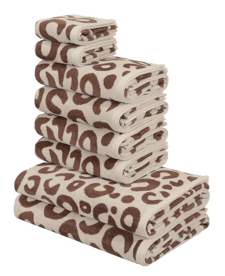 OTTO home Handtuch Set Anna Leopardenmuster, 8-tlg Handtuch-Set, 100% Baumwolle, Frottiervelours (Set, 8-St), Duschtücher, Handtücher und Gästetücher, weich, Braun, – Produktbild 2 von 8