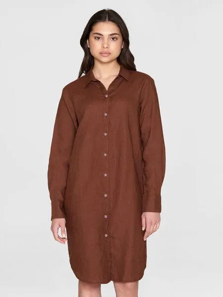 KnowledgeCotton Apparel KnowledgeCotton Apparel Leinen- Hemdkleid - Classic linen dress - GOTS/Vegan, Braun (tiramisu), – Produktbild 3 von 4