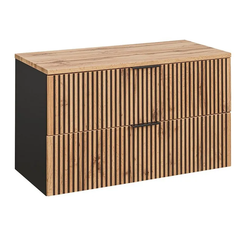 Lomadox Waschbeckenschrank XANTEN-56 100 cm in anthrazit mit Eiche Nb. schwarz gerillt, Braun|grau, – Produktbild 1 von 5
