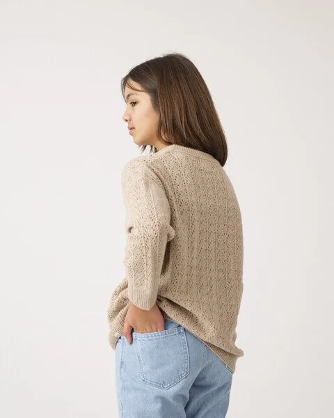 MATONA Matona Gestrickter Pullover mit Lochmuster für Kinder aus recycelter Wolle / Lace Sweater, Limestone, – Produktbild 4 von 4