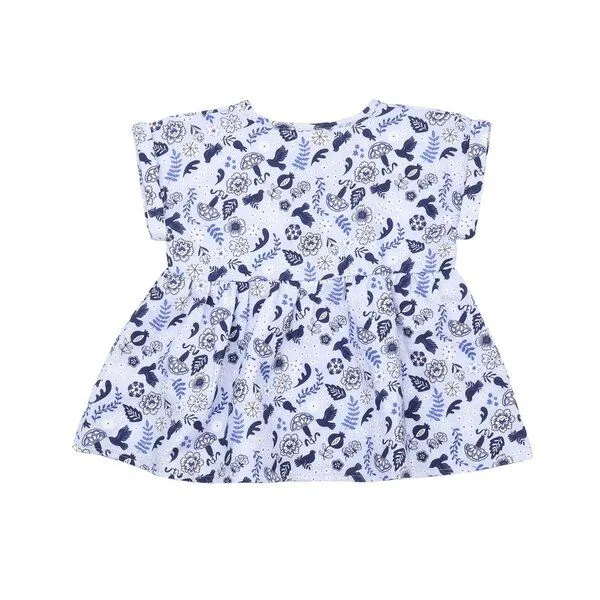 Walkiddy Walkiddy Kleinkinder Bluse GOTS-zertifiziert aus Bio-Baumwolle blau mit Vogel-und-Blumen-Muster, Blau, – Produktbild 2 von 3