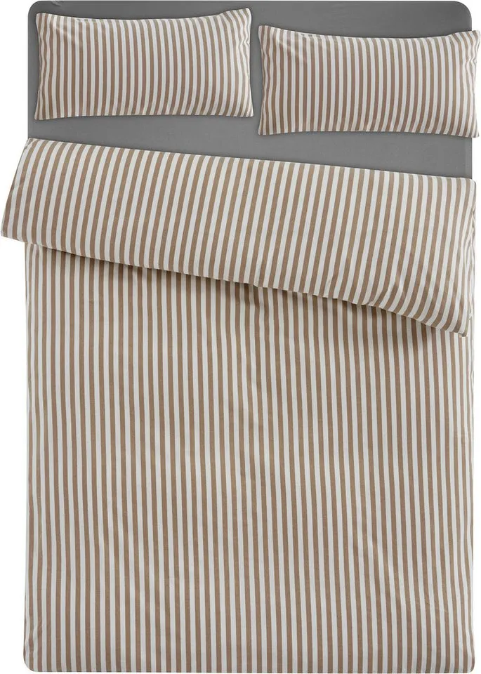 LeGer Home by Lena Gercke Bettwäsche Linnea, Flanell, 2 teilig, aus 100% Baumwolle, Streifendesign, Beige, – Produktbild 6 von 6