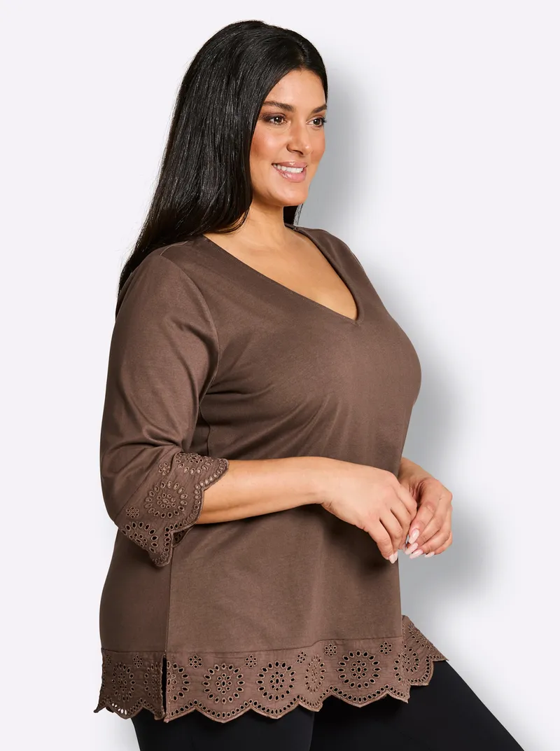 sheego V-Shirt schoko, Schoko, – Produktbild 1 von 2