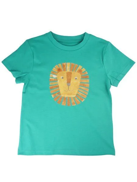 MelaDi Meladi Kinder Shirt aus Biobaumwolle - Löwe auf Meadow Green – Produktbild 1 von 3