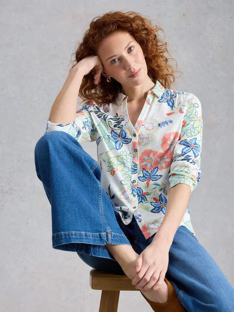 White Stuff Jerseybluse Annie - 50, Elfenbein print, – Produktbild 1 von 4
