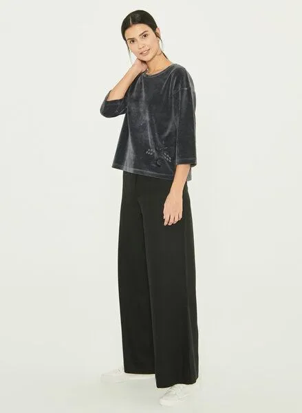 ORGANICATION ORGANICATION Samtbluse aus Bio-Baumwolle und Recyceltes Polyester mit Stickerei, Anthracite, – Produktbild 2 von 4