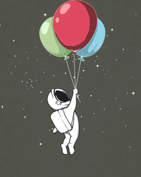 watapparel watapparel T-Shirt Frauen Little Balloon Astronaut, Khaki, – Produktbild 3 von 3