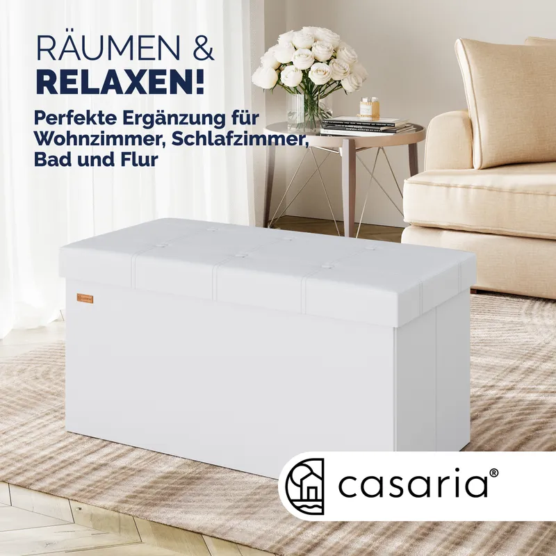Casaria® Sitzbank Weiß 80x40x40cm MDF faltbar, Weiß, – Produktbild 2 von 2