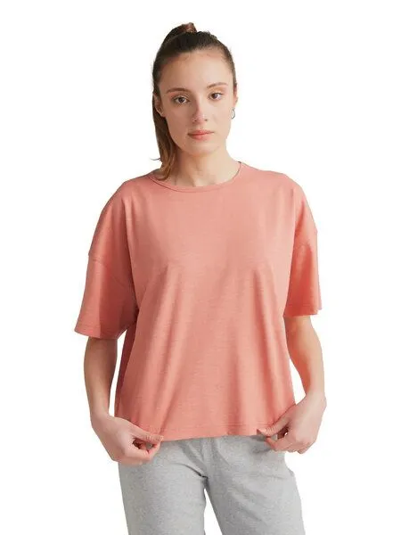 Leela Cotton Leela Cotton Damen Flammé T-Shirt Bio-Baumwolle, Lachs, – Produktbild 1 von 3