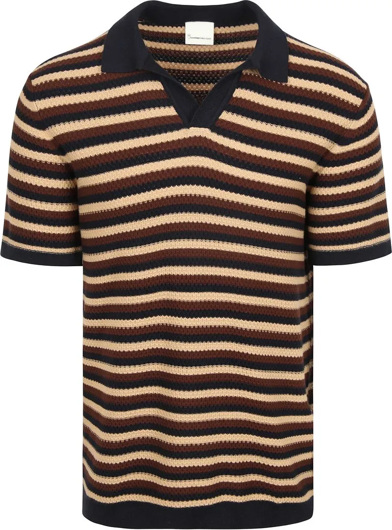 KnowledgeCotton Apparel KnowledgeCotton Apparel Braunes gestreiftes Polo-Shirt aus Strick - Größe XL, Braun, – Produktbild 2 von 5