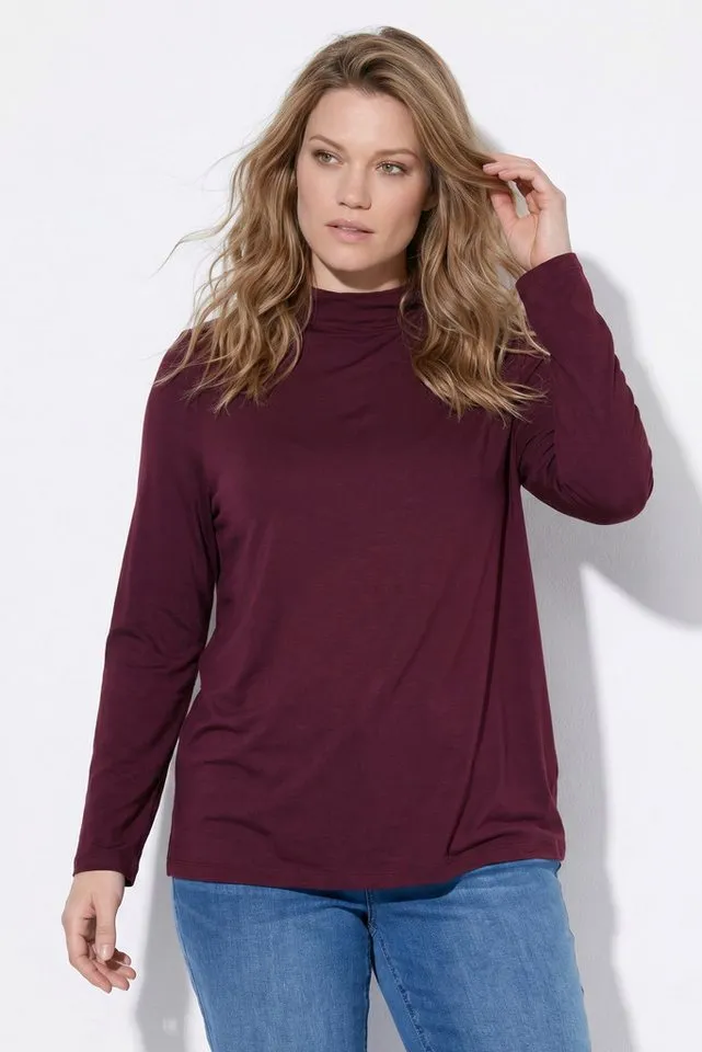 Ulla Popken Longsleeve Shirt Slim Stehkragen Langarm, Lila, – Produktbild 2 von 4