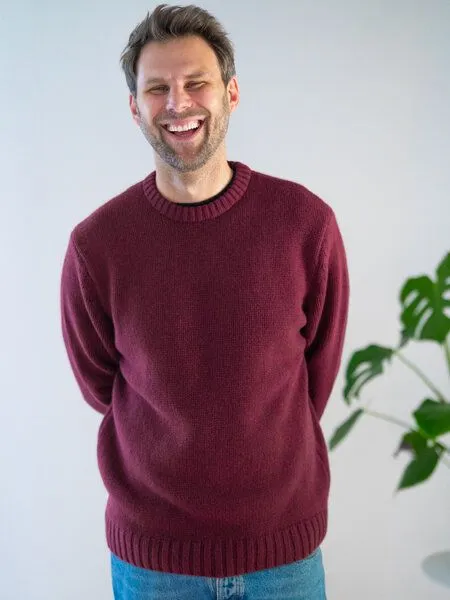 FUXBAU FUXBAU Männer Merino Strickpullover, Bordeaux, – Produktbild 2 von 4