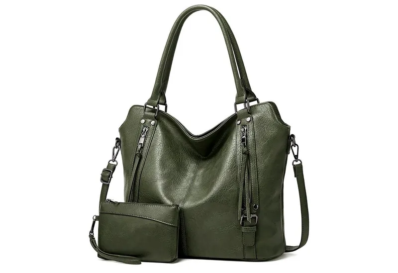 TANTOMI Handtasche Damen Schultertasche Groß Shopper Vegan Handtasche, Handtaschen Umhängetasche Geldbörse Damen Taschen 2-Tlg, Grün, – Produktbild 1 von 6