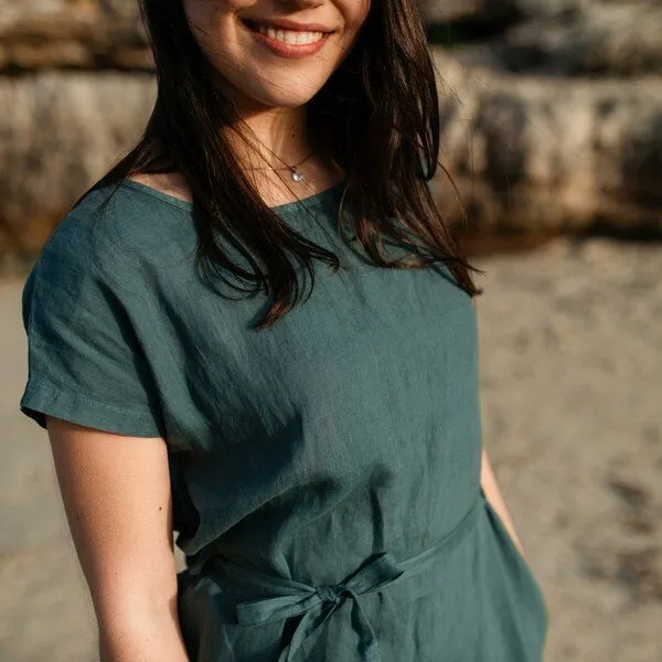 NORDLICHT NORDLICHT Leinen Kleid aus 100% Leinen ELIN, Grün, – Produktbild 3 von 4