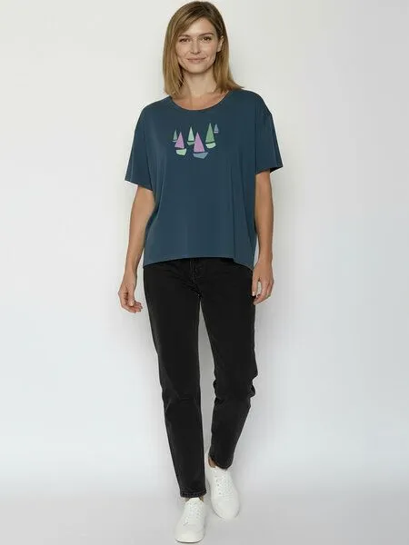 GreenBomb GREENBOMB Fleet Feel - Lässiges T-Shirt aus Bio-Baumwoll-Mix / hochwertiger Print / GOTS / Fair & Vegan, Blau (ash blue), – Produktbild 3 von 4
