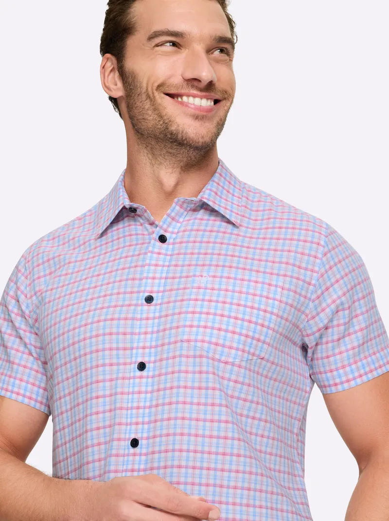 marco donati Kurzarmhemd, Himmelblau-fuchsia-kariert, – Produktbild 2 von 2