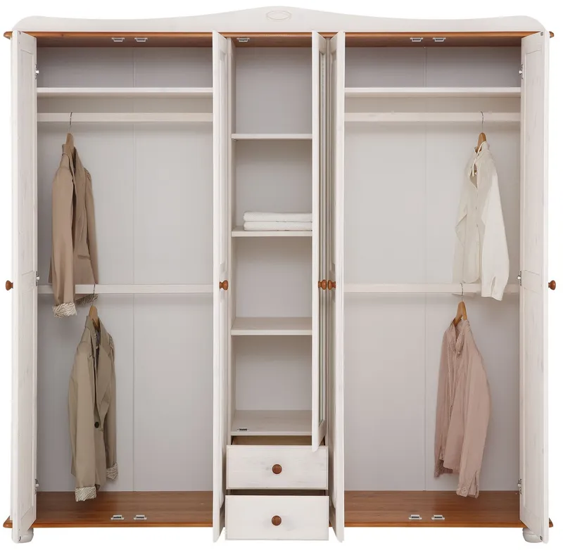 OTTO home Kleiderschrank Adele (Breite x Höhe x Tiefe ca: 207 cm x 191 cm x 53,5 cm) Massive Kiefer,Spiegel, Landhausstil, Weiß, – Produktbild 5 von 5