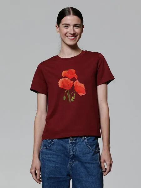 watapparel watapparel T-Shirt Frauen Poppy Flowers, Burgundy, – Produktbild 2 von 4