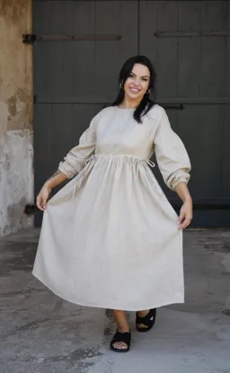 Amber Linen Amber Linen Damen vegan Kleid Verona Pale Sand – Produktbild 1 von 1