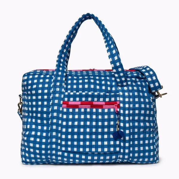 KIKOONI KIKOONI handgefertigte große Reisetasche TRAVELER BAG, "happy checks" blue, – Produktbild 4 von 4