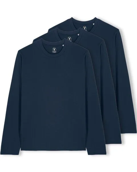 YTWOO YTWOO 3er Pack Unisex Basic Langarmshirts aus Bio-Baumwolle | Longsleeve | verschiedene Farbkombi | Mehrfachpack, Navyblau, – Produktbild 1 von 4