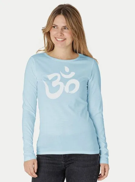 Peaces.bio - handbedruckte Biomode Peaces.bio - handbedruckte Biomode Bio-Damen-Langarmshirt "OM", Hellblau, – Produktbild 2 von 3