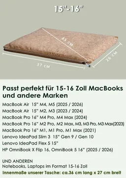 BY COPALA BY COPALA Nachhaltige 15–16 Zoll Kork Laptoptasche | Gefütterte vegane Laptop Hülle, Laptop Sleeve mit Zipper – handgemacht & wasserabweisend | Unikat-Schutzhülle für MacBook Air/Pro, Lenovo & HP - Natur – Produktbild 1 von 1