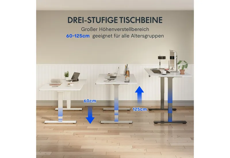 Flexispot Flexispot Schreibtisch Elektrisch Höhenverstellbarer Schreibtisch EC5 LITE mit Dualmotor (25MM einteiliger Tischplatte & 3-fach Teleskop, 4 Speicherhöhen & Antikollisionssystem), 120x80/140x80/160x80/180x80, Weiβ | weiβ, – Produktbild 4 von 5