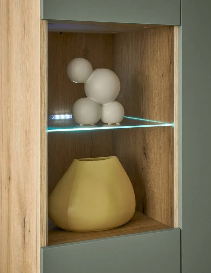 Furn.Design Highboard Juna (Kommode in Evoke Eiche und Salbei Grün, 2-türig, 90 x 134 cm), 7 Fächer, Beige, – Produktbild 4 von 5