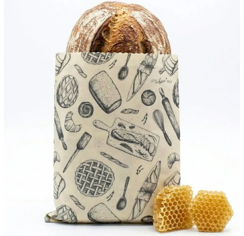 little bee fresh little bee fresh Bienenwachstuch großer Beutel mit Bio-Bienenwachs, wiederverwendbar, plastikfrei, nachhaltig, regional, Grau|rot, – Produktbild 2 von 5