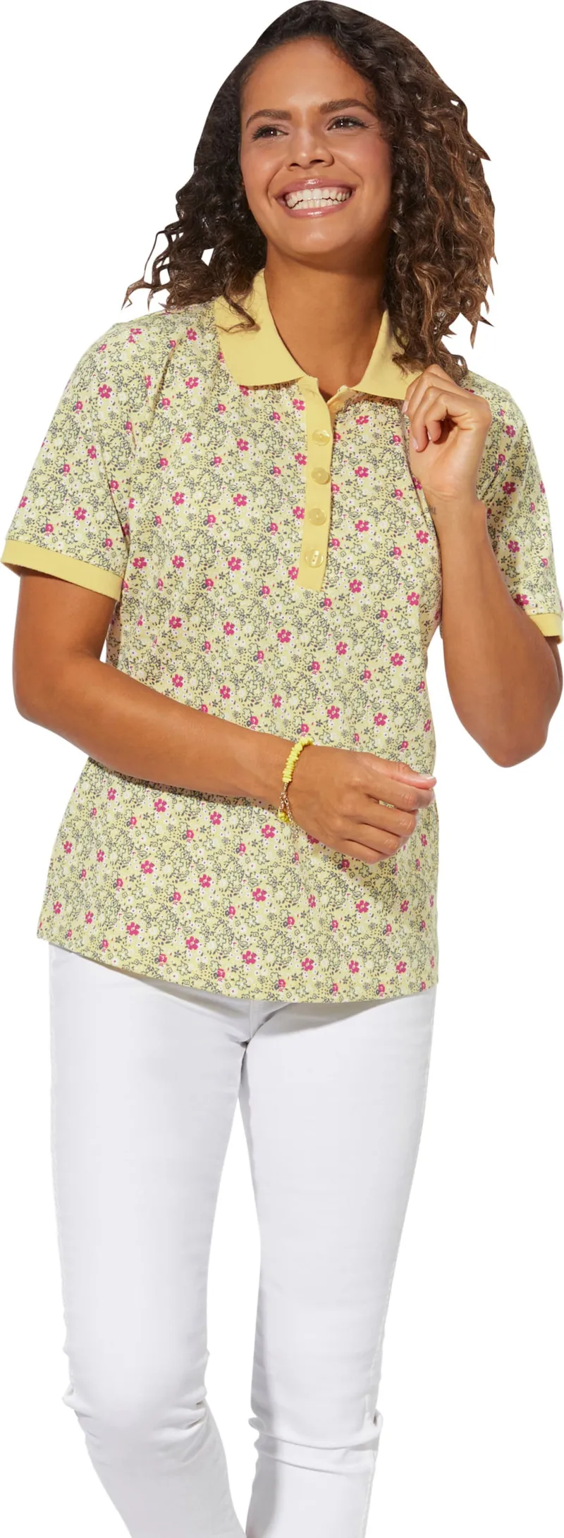 Witt Poloshirt zitrone-fuchsia-bedruckt, Zitrone-fuchsia-bedruckt, – Produktbild 2 von 2
