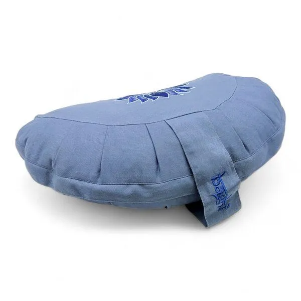 BAGHI BAGHI Meditationskissen Halbmond Lotus Bestickung - aus Bio-Baumwolle kbA Sitzhöhe 14 cm, Kornblumenblau, – Produktbild 4 von 4