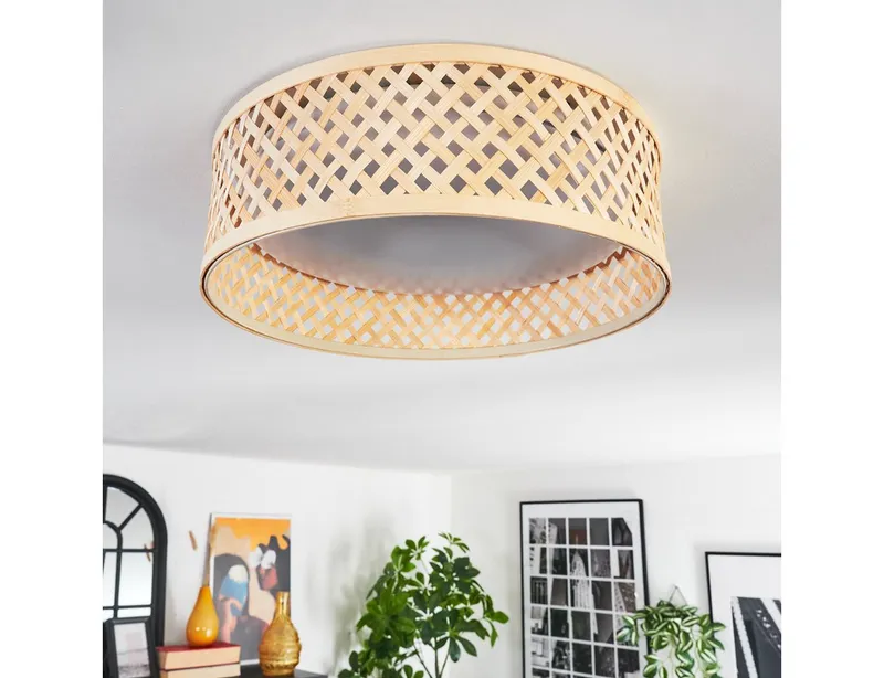 hofstein Deckenleuchte Deckenlampe aus Metall/Bambus/Kunststoff in Naturfarben/Weiß, ohne Leuchtmittel, 3000-6500 Kelvin, Boho-Design, CCT einstellbar 3000-6500 Kelvin, 16 Watt, 2000 Lumen, Beige, – Produktbild 5 von 5