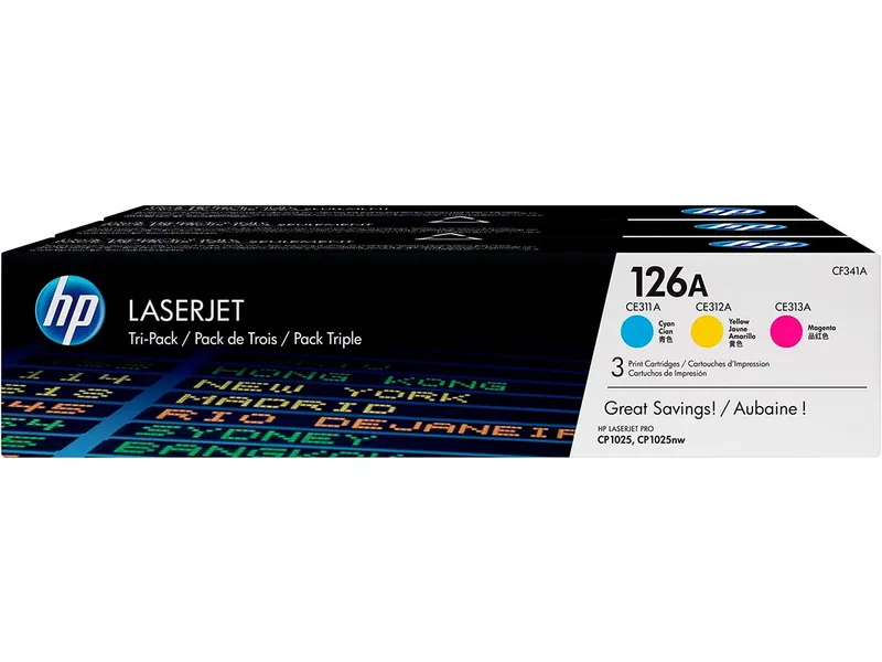 Hewlett Packard hp 3er Set Druckkassetten CF341A, cyan, magenta, gelb – Produktbild 1 von 1