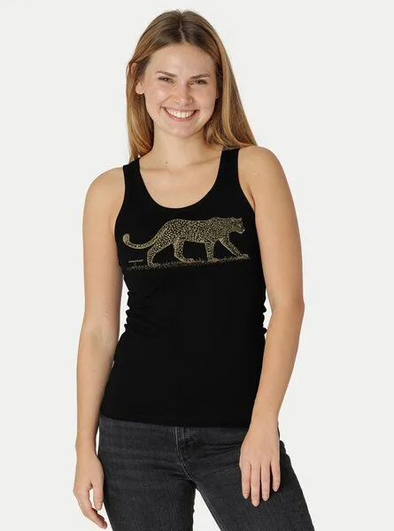 Peaces.bio - handbedruckte Biomode Peaces.bio - handbedruckte Biomode Bio-Damen-Tank Top Leopard, Schwarz, – Produktbild 2 von 3