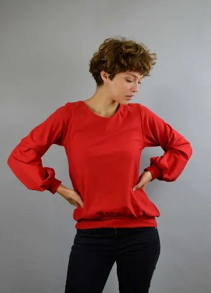 ManduTrap ManduTrap Bio Baumwolle, Pullover, Sweater "Caro" mit Ballonärmeln in rot, schwarz oder gelb, Rot, – Produktbild 1 von 4
