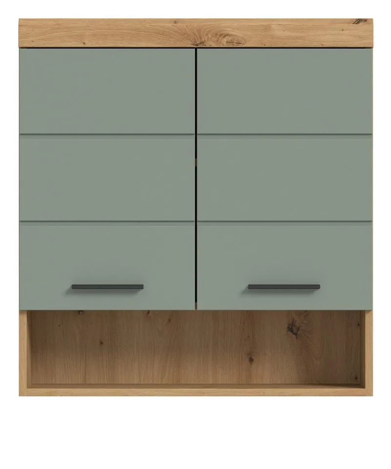 Inn.Furn Hängeschrank Shawn (Badschrank in Salbei und Artisan Eiche, 2-türig, 74 x 79 cm) mit viel Stauraum, Beige, – Produktbild 3 von 5